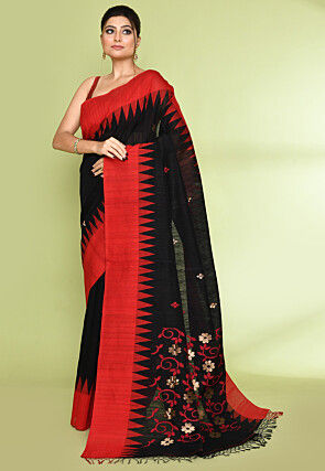 Handloom Pure Matka Silk Jamdani Saree in Black
