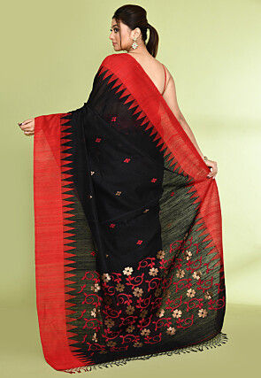 Handloom Pure Matka Silk Jamdani Saree in Black
