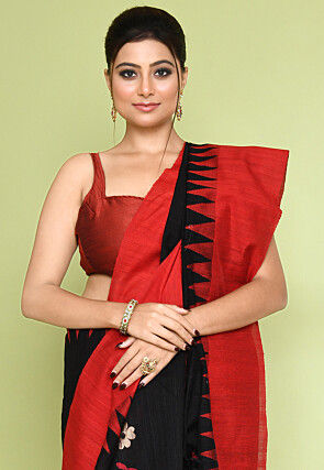 Handloom Pure Matka Silk Jamdani Saree in Black