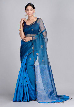 Handloom Pure Matka Silk Jamdani Saree in Blue