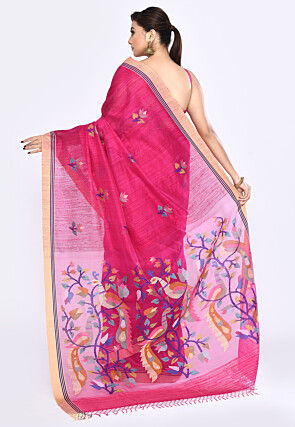 Handloom Pure Matka Silk Jamdani Saree in Fuchsia