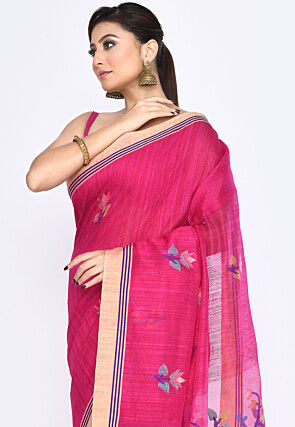 Handloom Pure Matka Silk Jamdani Saree in Fuchsia