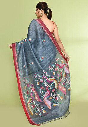 Handloom Pure Matka Silk Jamdani Saree in Grey