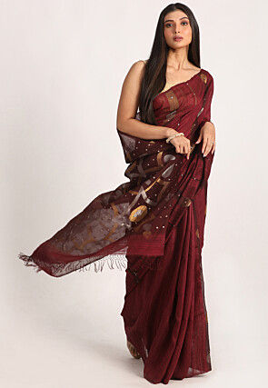 Handloom Pure Matka Silk Jamdani Saree in Maroon