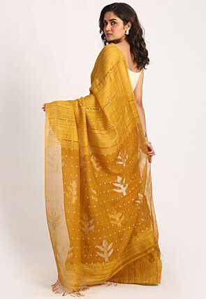Handloom Pure Matka Silk Jamdani Saree in Mustard