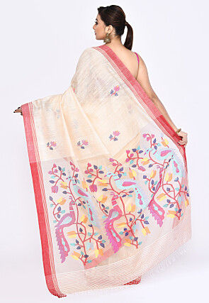 Handloom Pure Matka Silk Jamdani Saree in Off White