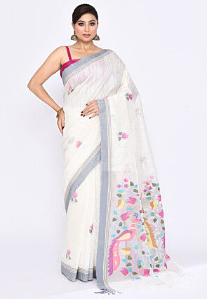 Handloom Pure Matka Silk Jamdani Saree in Off White