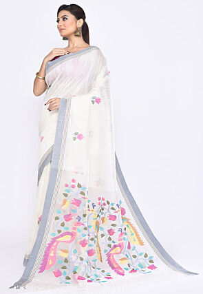 Handloom Pure Matka Silk Jamdani Saree in Off White