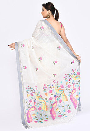 Handloom Pure Matka Silk Jamdani Saree in Off White