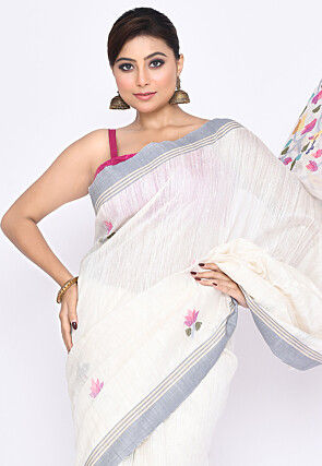 Handloom Pure Matka Silk Jamdani Saree in Off White