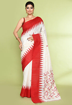Handloom Pure Matka Silk Jamdani Saree in Off White