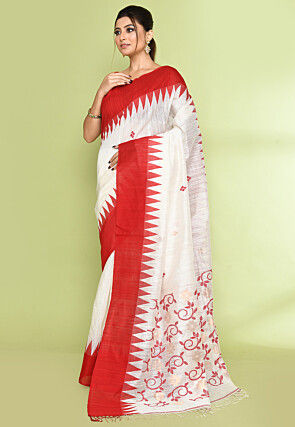 Handloom Pure Matka Silk Jamdani Saree in Off White