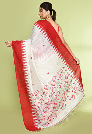 Handloom Pure Matka Silk Jamdani Saree in Off White