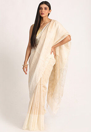Handloom Pure Matka Silk Jamdani Saree in Off White