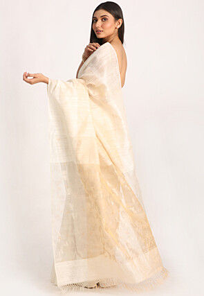 Handloom Pure Matka Silk Jamdani Saree in Off White