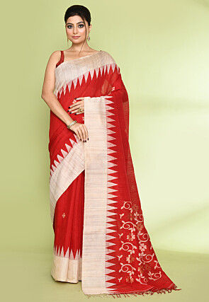 Handloom Pure Matka Silk Jamdani Saree in Red