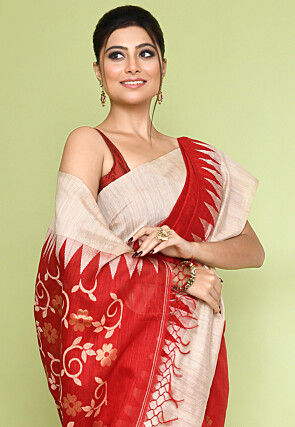 Handloom Pure Matka Silk Jamdani Saree in Red