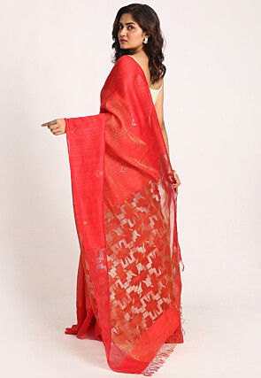 Handloom Pure Matka Silk Jamdani Saree in Red