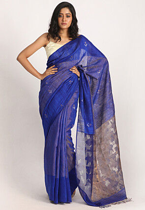 Handloom Pure Matka Silk Jamdani Saree in Royal Blue