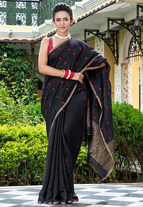 Handloom Pure Matka Silk Saree in Black