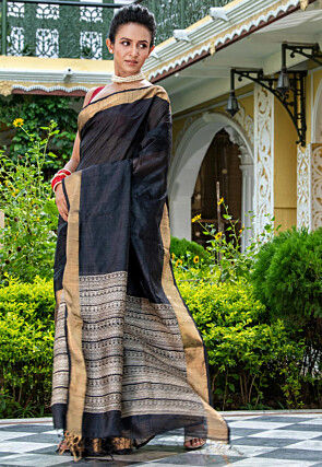 Handloom Pure Matka Silk Saree in Black