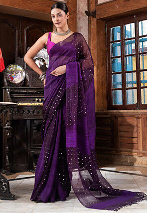 Handloom Pure Matka Silk Saree in Dark Purple