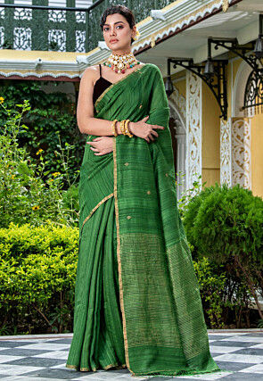 Handloom Pure Matka Silk Saree in Green