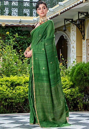 Handloom Pure Matka Silk Saree in Green