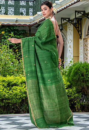 Handloom Pure Matka Silk Saree in Green