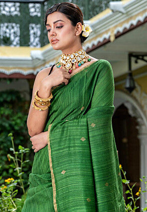 Handloom Pure Matka Silk Saree in Green