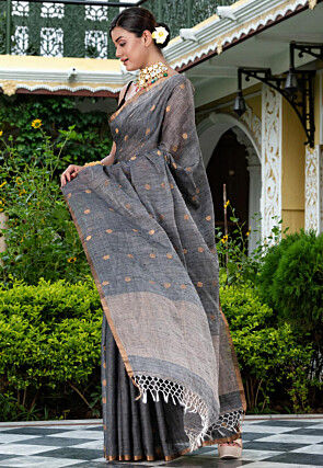 Handloom Pure Matka Silk Saree in Grey