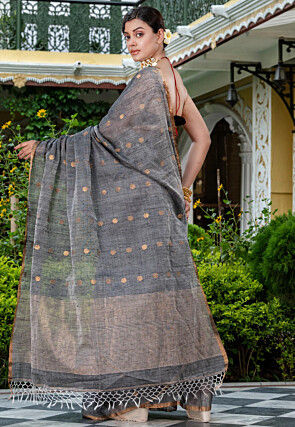 Handloom Pure Matka Silk Saree in Grey