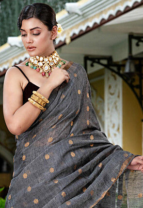 Handloom Pure Matka Silk Saree in Grey