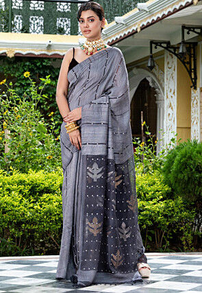 Handloom Pure Matka Silk Saree in Grey