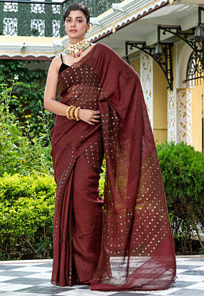 Handloom Pure Matka Silk Saree in Maroon and Brown