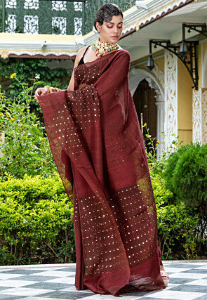 Handloom Pure Matka Silk Saree in Maroon and Brown