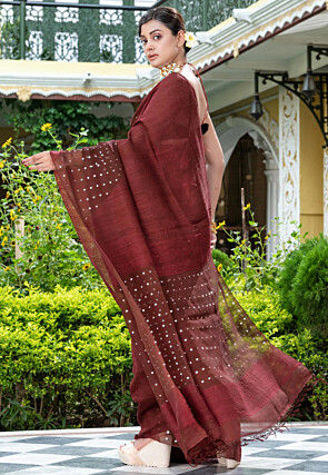 Handloom Pure Matka Silk Saree in Maroon and Brown