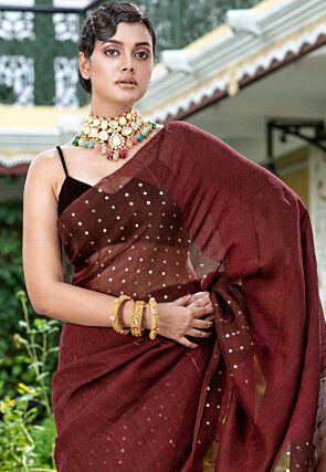 Handloom Pure Matka Silk Saree in Maroon and Brown