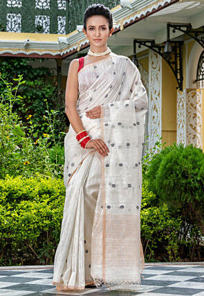Handloom Pure Matka Silk Saree in Off White