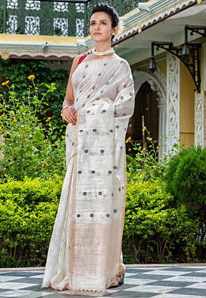 Handloom Pure Matka Silk Saree in Off White