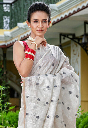 Handloom Pure Matka Silk Saree in Off White