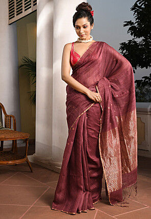 Handloom Pure Matka Silk Saree in Old Rose