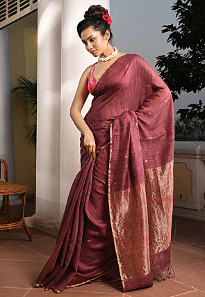 Handloom Pure Matka Silk Saree in Old Rose