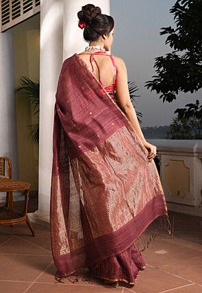 Handloom Pure Matka Silk Saree in Old Rose