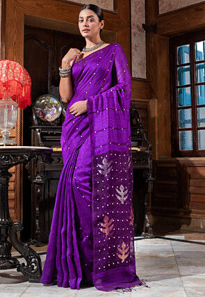 Handloom Pure Matka Silk Saree in Purple