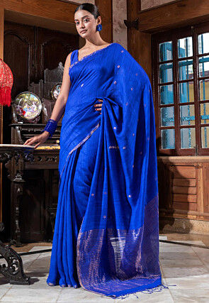 Handloom Pure Matka Silk Saree in Royal Blue