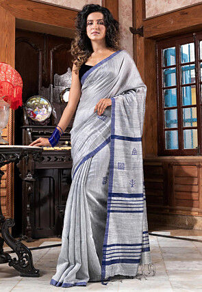 Handloom Pure Matka Silk Saree in Silver