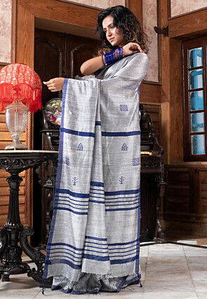 Handloom Pure Matka Silk Saree in Silver
