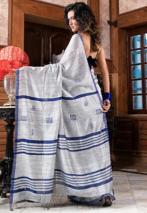 Handloom Pure Matka Silk Saree in Silver