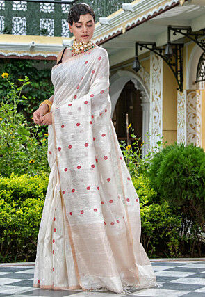 Handloom Pure Matka Silk Saree in White